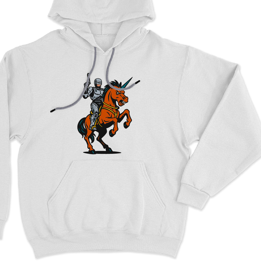 Robocop riding a Unicorn