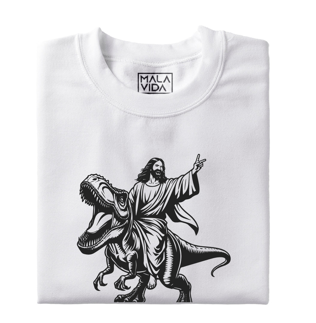 Yisus cabalga un dinosaurio