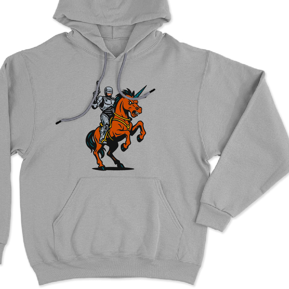 Robocop riding a Unicorn