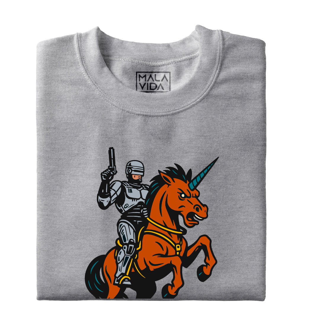 Robocop riding a Unicorn