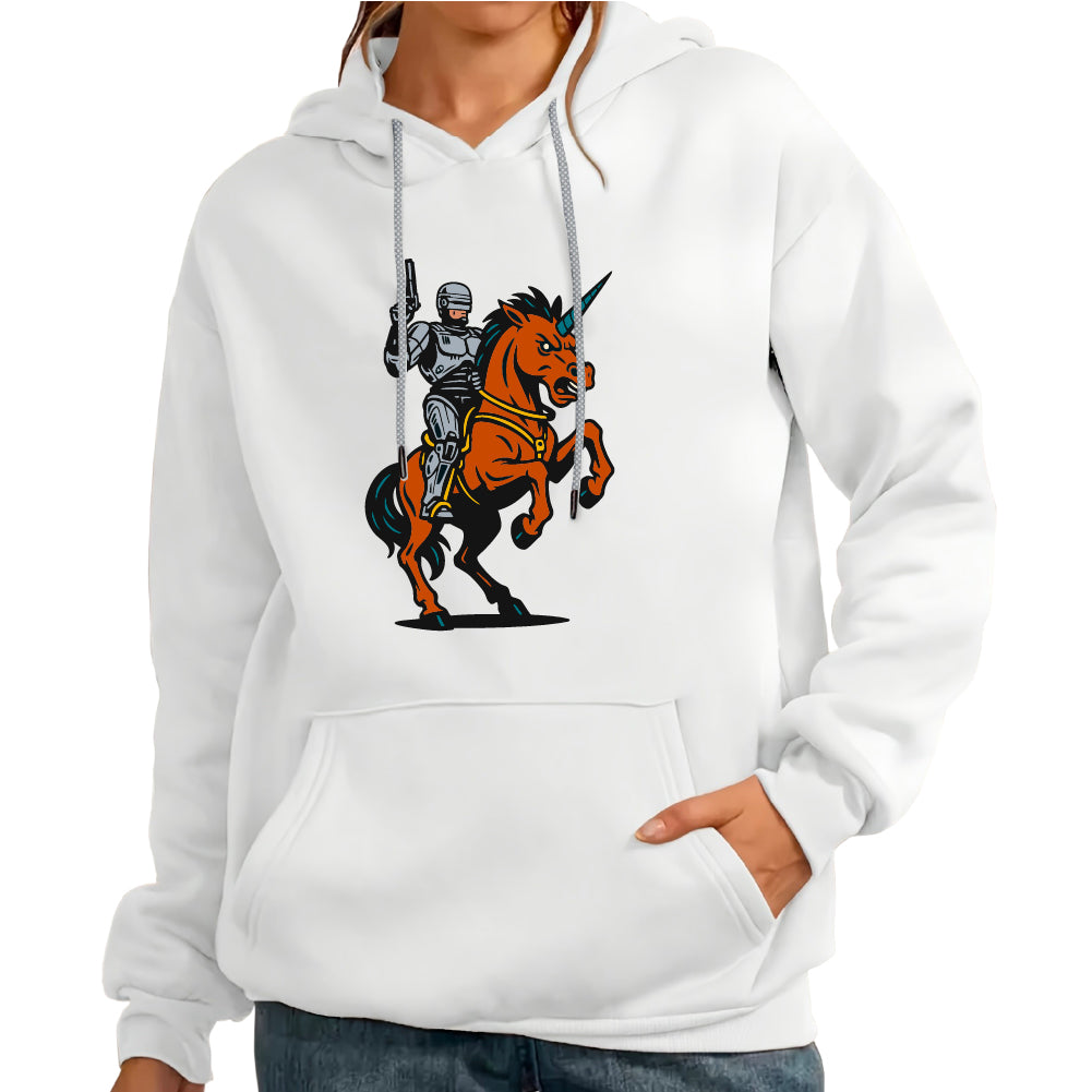 Robocop riding a Unicorn
