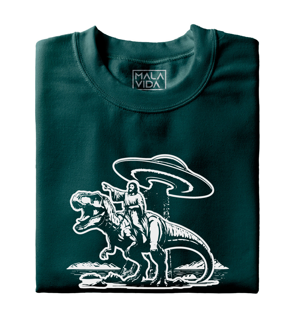 Jesus montando un T-rex