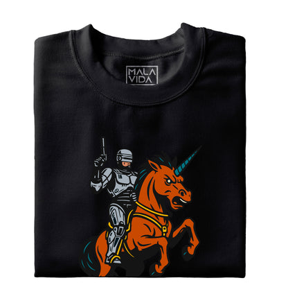 Robocop riding a Unicorn