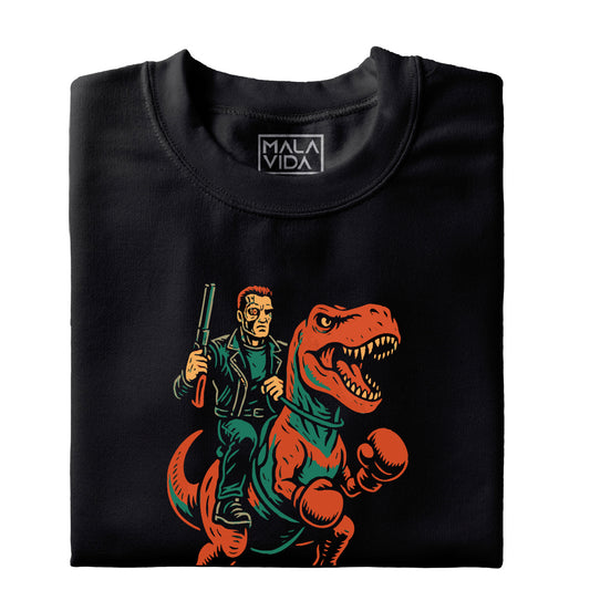 Terminator riding a T-Rex