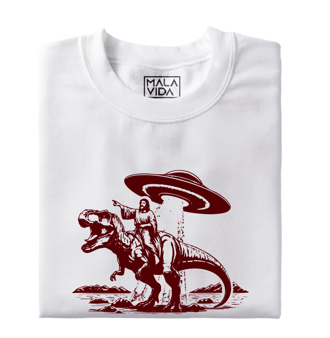 Jesus montando un T-rex