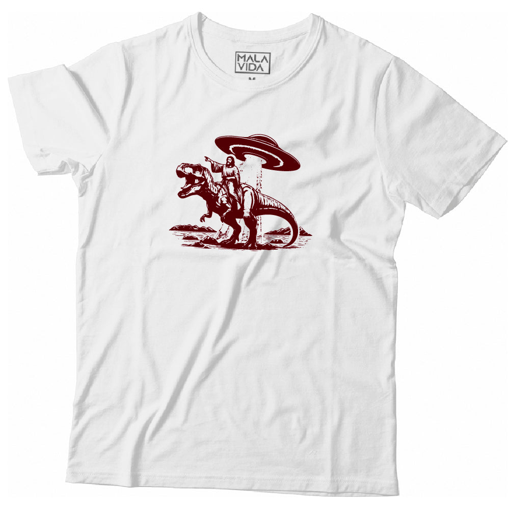 Jesus montando un T-rex