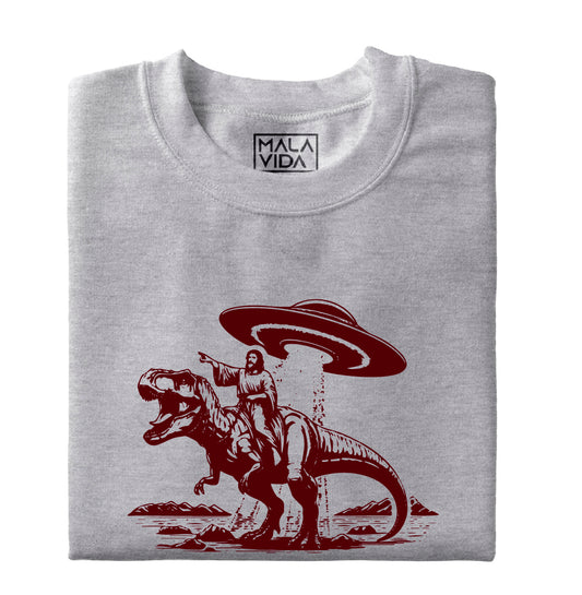 Jesus montando un T-rex